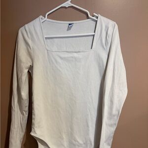 Old Navy White Ribbed Long Sleeve Bodysuit